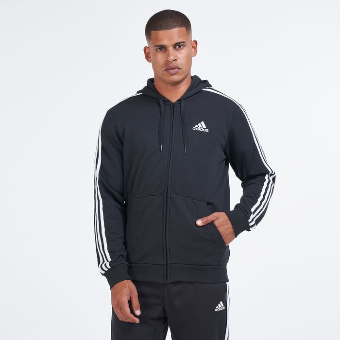Men's Essentials French Terry 3-Stripes Full-Zip Hoodie Men's Essentials French Terry 3-Stripes Full-Zip Hoodie image number 0