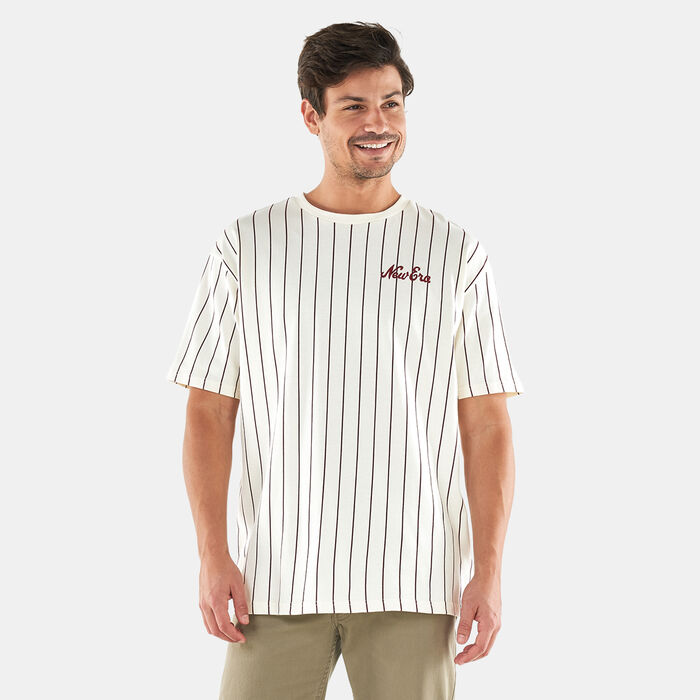 Men's Pinstripe White Oversized T-Shirt image number 0